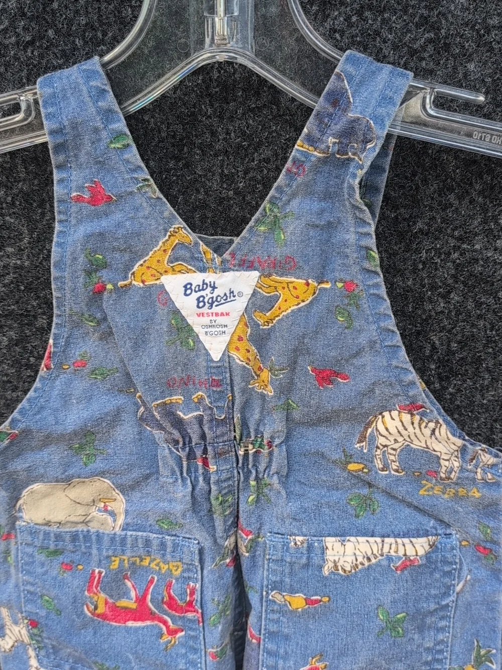 Vtg Osh Kosh BGosh Vestbak Overalls Baby Size 12M Safari Animals Cotton USA
